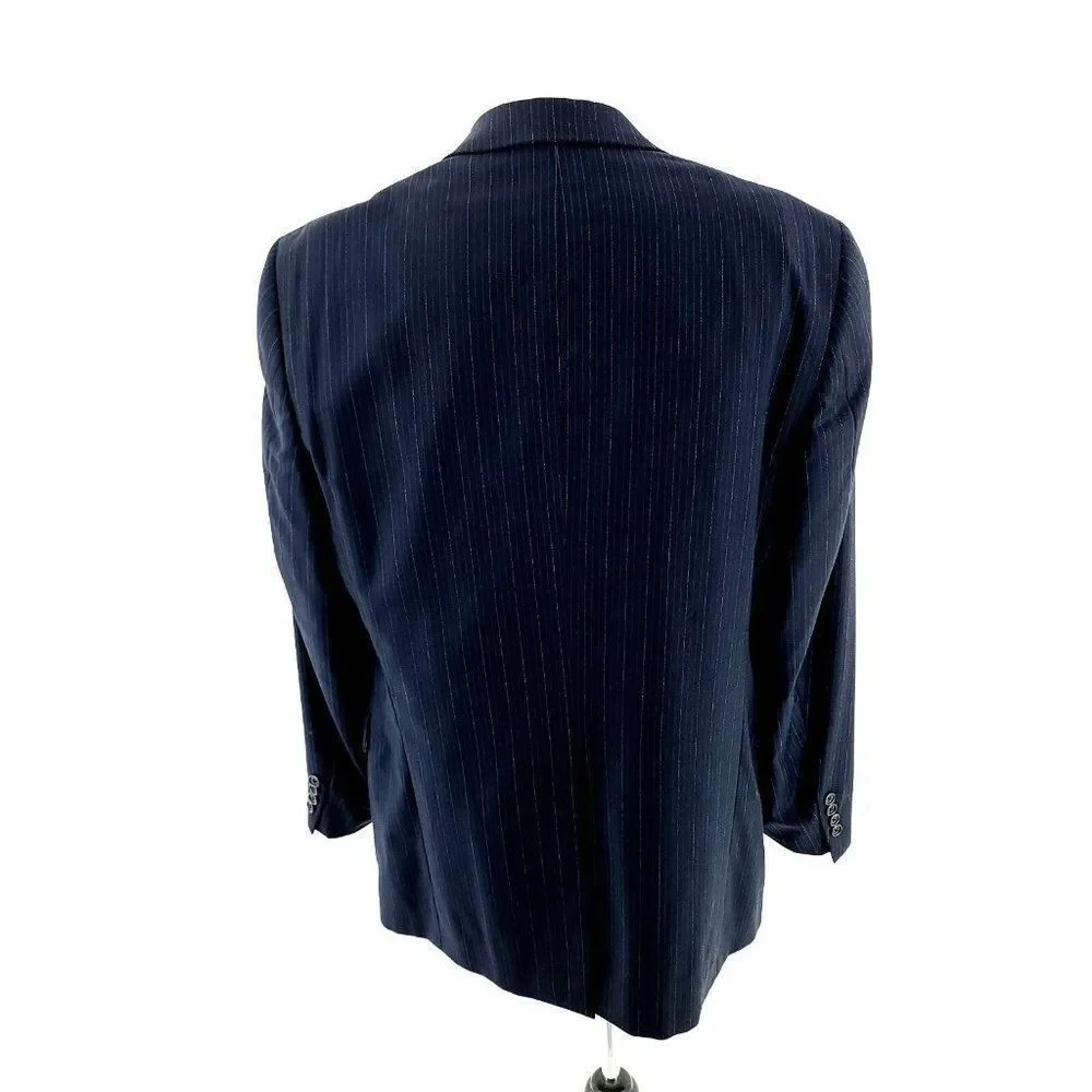 Hart‎ Schaffner Marx Wool 3 Button Suit Jacket 42L Blue W/ Blue Striped